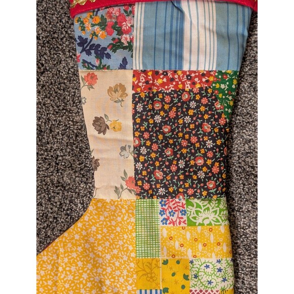 Vintage Quilted Patchwork Hand Made Christmas Stocking 14.25"l x 9.5"w - Picture 2 of 3